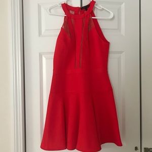 BCBG Tatyanna red mesh halter cocktail dress